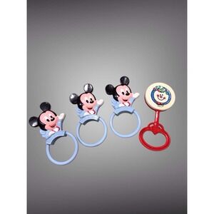 4 VTG 1990 90s Playskool Baby Rattle RATTLES Mickey Mouse‎ & Snowman Easy Grip